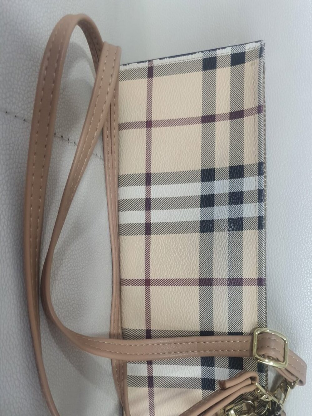 Crosby Beige Plaid Crossbody Wristlet Purse Wallet Bag